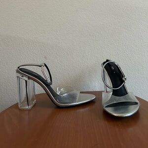 Zara Anna Clear Perspex Block Heeled Sandals Black Size 38 Women's 7.5 Buckle